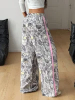 Elorivane Women Olive Green High Waist Pants, Loose Fit Side Metal Decor Punk Trousers - Image 4