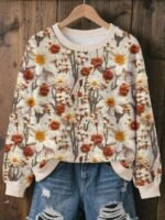Elorivane Plus Size Christmas Graphic Sweatshirt, Crew Neck Long Sleeve Cute Character Top, Casual Everyday Wear - Image 5