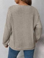 Elorivane Plus Size Loose V-Neck Wide Ribbed Pullover Sweatshirt for Autumn Winter Back To School Graduation Teacher Casual Wear - Image 2