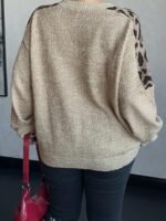 Elorivane Plus Size Leopard Print Patchwork Sweater, Crew Neck Long Sleeve Loose Casual Autumn Winter School Top - Image 2