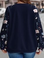 Elorivane Plus Size Floral Print Patchwork Sweatshirt for Fall Winter Casual Wear - Image 2