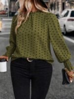Elorivane Plus Size Woven Polka Dot Long Sleeve Shirt for Autumn Casual Wear