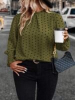 Elorivane Plus Size Woven Polka Dot Long Sleeve Shirt for Autumn Casual Wear - Image 3