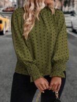 Elorivane Plus Size Woven Polka Dot Long Sleeve Shirt for Autumn Casual Wear - Image 4