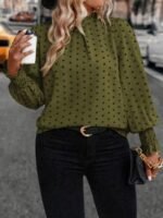 Elorivane Plus Size Woven Polka Dot Long Sleeve Shirt for Autumn Casual Wear - Image 5
