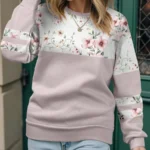 Elorivane Plus Size Floral Patchwork Print Pullover Sweatshirt for Spring Autumn Winter Casual Holiday Style