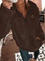 Elorivane Women's White Teddy Sherpa Pullover, Pocket Design Casual Long Sleeve Fall Winter Top - Image 7