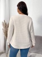 Elorivane Plus Size White Crew Neck Waffle Long Sleeve Sweatshirt Thanksgiving Letter Graphic Print for Autumn Winter Smart Casual Everyday Wear - Image 2