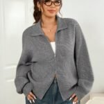 Elorivane Plus Size Gray Casual Sweater, Versatile Knit Top for Office, Fall Winter Wear