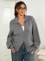 Elorivane Plus Size Gray Casual Sweater, Versatile Knit Top for Office, Fall Winter Wear