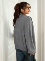 Elorivane Plus Size Gray Casual Sweater, Versatile Knit Top for Office, Fall Winter Wear - Image 2
