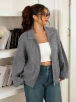 Elorivane Plus Size Gray Casual Sweater, Versatile Knit Top for Office, Fall Winter Wear - Image 3