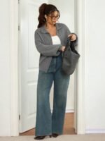 Elorivane Plus Size Gray Casual Sweater, Versatile Knit Top for Office, Fall Winter Wear - Image 4