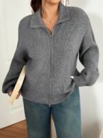 Elorivane Plus Size Gray Casual Sweater, Versatile Knit Top for Office, Fall Winter Wear - Image 5
