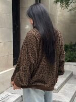 Elorivane Plus Size Leopard Sweatshirt, Zip-Up Loose Street Style Pullover Top - Image 10