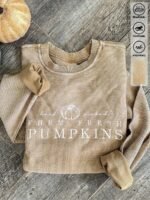 Elorivane Plus Size Letter Graphic Embroidered Corduroy Crew Neck Sweatshirt for Autumn Winter Halloween