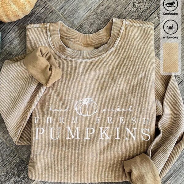 Elorivane Plus Size Letter Graphic Embroidered Corduroy Crew Neck Sweatshirt for Autumn Winter Halloween