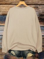 Elorivane Plus Size Letter Graphic Embroidered Corduroy Crew Neck Sweatshirt for Autumn Winter Halloween - Image 2
