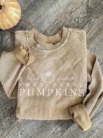 Elorivane Plus Size Letter Graphic Embroidered Corduroy Crew Neck Sweatshirt for Autumn Winter Halloween - Image 3