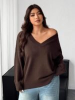 Elorivane Plus Size V-Neck Sweater, Loose Thick Casual Autumn Winter Pullover Top - Image 7