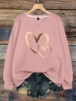 Elorivane Plus Size Sage Green Heart Graphic Crew Neck Pullover Sweatshirt for Fall Winter Teacher Graduation Smart Casual Outfits - Image 27