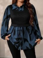 Elorivane Plus Size Black Knit Floral Patchwork Pullover Top, Autumn Winter Casual Wear - Image 9