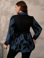 Elorivane Plus Size Black Knit Floral Patchwork Pullover Top, Autumn Winter Casual Wear - Image 10
