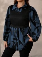 Elorivane Plus Size Black Knit Floral Patchwork Pullover Top, Autumn Winter Casual Wear - Image 11