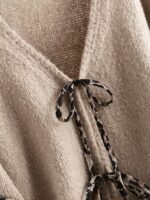 Elorivane Plus Size Apricot Cardigan, Tie-Front Knot, Cute Kawaii Autumn Date Office Sweater - Image 12