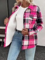 Elorivane Plus Size Plaid Thermal Lined Long Sleeve Jacket for Fall Winter Commute Holiday - Image 3