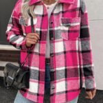 Elorivane Plus Size Plaid Thermal Lined Long Sleeve Jacket for Fall Winter Commute Holiday
