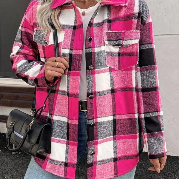 Elorivane Plus Size Plaid Thermal Lined Long Sleeve Jacket for Fall Winter Commute Holiday