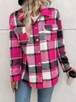 Elorivane Plus Size Plaid Thermal Lined Long Sleeve Jacket for Fall Winter Commute Holiday - Image 5