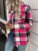 Elorivane Plus Size Plaid Thermal Lined Long Sleeve Jacket for Fall Winter Commute Holiday - Image 6