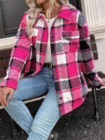 Elorivane Plus Size Plaid Thermal Lined Long Sleeve Jacket for Fall Winter Commute Holiday - Image 8