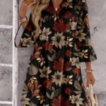 Elorivane Plus Size Maple Leaf Floral A-Line Dress, Elegant Print, Spring Summer Fall Vacation Casual Dress