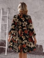 Elorivane Plus Size Maple Leaf Floral A-Line Dress, Elegant Print, Spring Summer Fall Vacation Casual Dress - Image 2