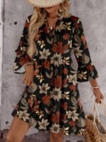 Elorivane Plus Size Maple Leaf Floral A-Line Dress, Elegant Print, Spring Summer Fall Vacation Casual Dress - Image 3