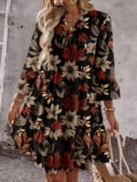 Elorivane Plus Size Maple Leaf Floral A-Line Dress, Elegant Print, Spring Summer Fall Vacation Casual Dress - Image 5