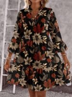 Elorivane Plus Size Maple Leaf Floral A-Line Dress, Elegant Print, Spring Summer Fall Vacation Casual Dress - Image 6