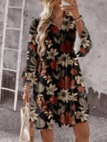 Elorivane Plus Size Maple Leaf Floral A-Line Dress, Elegant Print, Spring Summer Fall Vacation Casual Dress - Image 7