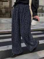 Elorivane Plus Size Coffee Corduroy Pants, Elastic Waist Leopard Print Loose Fit All Season Back To School Trousers - Image 20