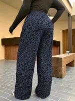 Elorivane Plus Size Coffee Corduroy Pants, Elastic Waist Leopard Print Loose Fit All Season Back To School Trousers - Image 21