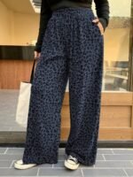 Elorivane Plus Size Coffee Corduroy Pants, Elastic Waist Leopard Print Loose Fit All Season Back To School Trousers - Image 23
