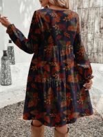 Elorivane Plus Size Leaf Ditsy Floral Dress, Round Neck Loose Fit, Autumn Winter Casual Party Dress - Image 2