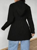Elorivane Plus Size Hooded Cinched Waist Long Sleeve Jacket with Pockets for Fall - Image 16
