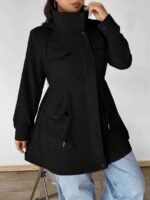 Elorivane Plus Size Hooded Cinched Waist Long Sleeve Jacket with Pockets for Fall - Image 20