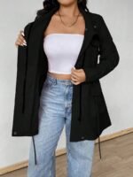 Elorivane Plus Size Hooded Cinched Waist Long Sleeve Jacket with Pockets for Fall - Image 21