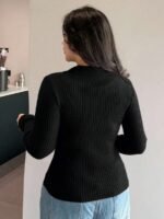 Elorivane Plus Size Wine Red Sweater, V-Neck Bodycon Long Sleeve Valentine Fall Top - Image 11