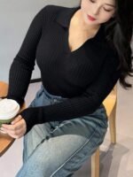 Elorivane Plus Size Wine Red Sweater, V-Neck Bodycon Long Sleeve Valentine Fall Top - Image 13